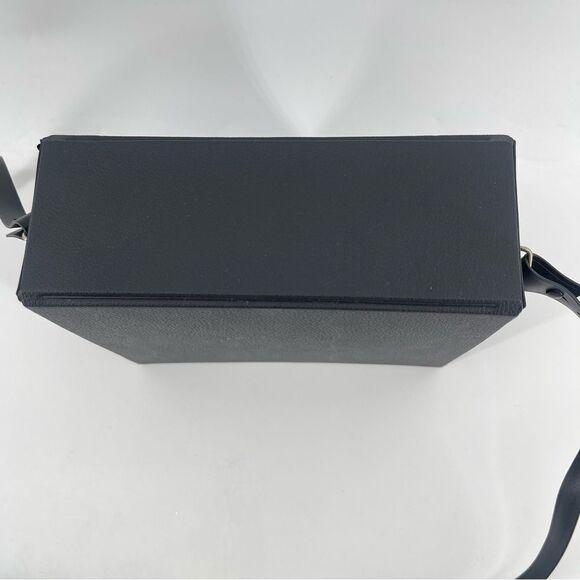 Vintage Black Faux Leather Structured Push Lock Binoculars Crossbody Case Bag - Picture 6 of 11